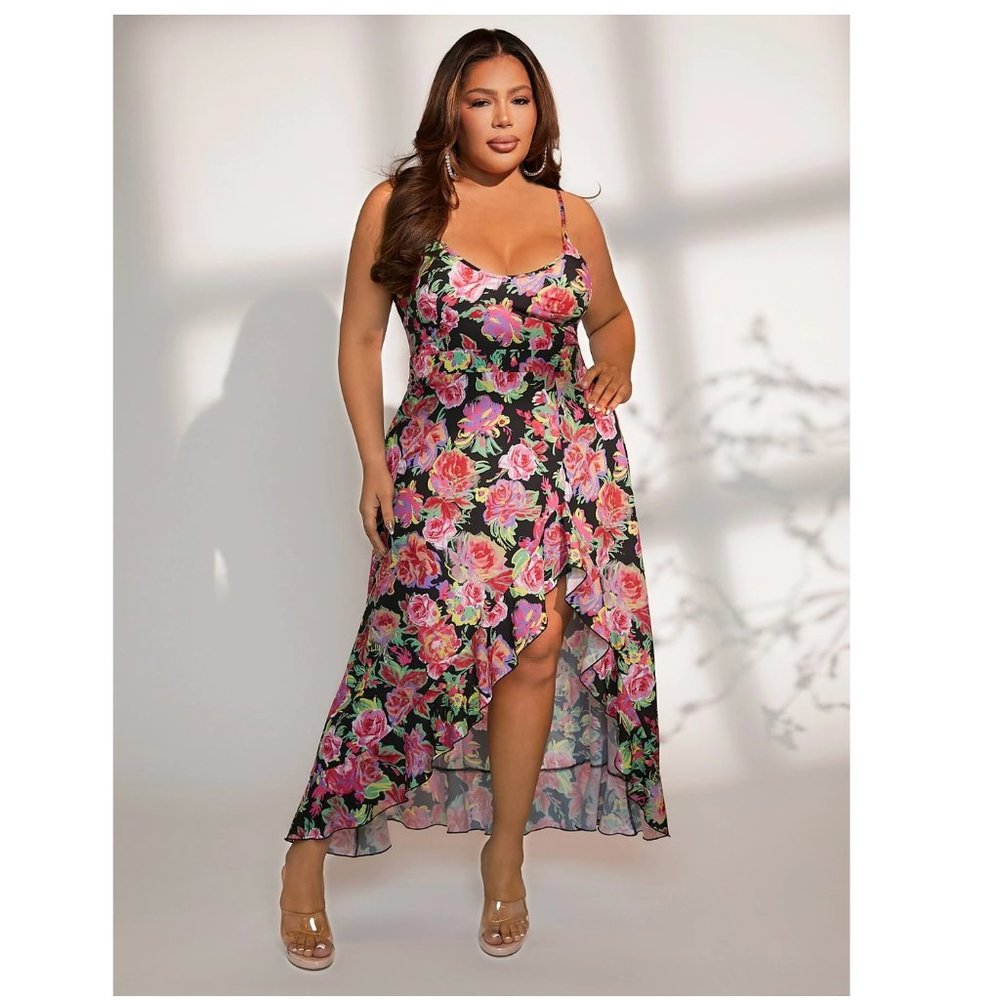 Floral Black and Pink Maxi Dress